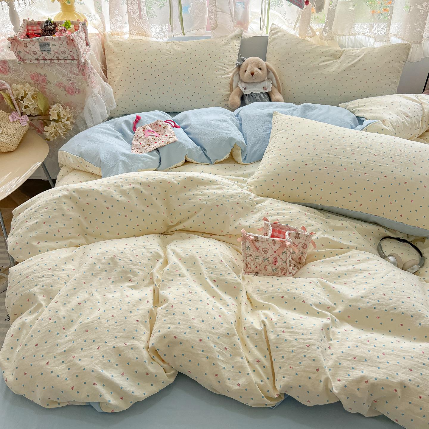 小清新碎花水洗棉床上四件套韩系学生宿舍床单被套三件套家用套件