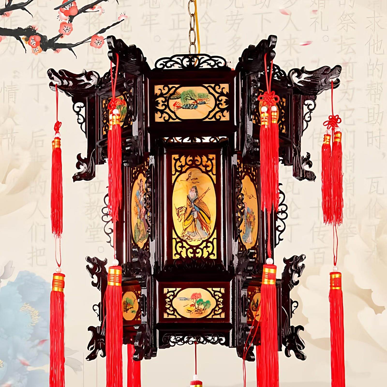 2026马年春节大门口灯笼仿古宫灯实木中式复古过年旋转景观灯挂饰