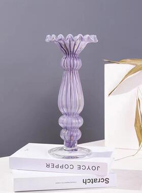 欧式轻奢创意玻璃烛台高档玻璃花瓶客厅餐桌家居插花工艺品摆件