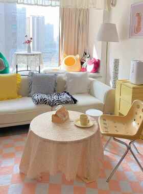 高档INS扭曲客棋盘格室地毯中古厅卧少女拍照背景毯卧紫色格 床边