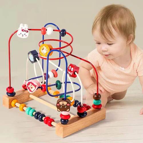 Montessori Toys Baby Wooden Roller Coaster Bead Maze Toddler