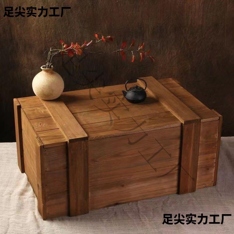 工业风收纳箱实木带盖木盒子创意装饰木箱长方形户外道具复古木箱图片