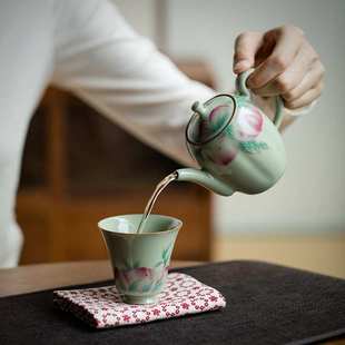 家用功夫陶瓷茶具组 且来秘黄汝窑一壶一杯旅行茶具花瓣泡茶壶中式