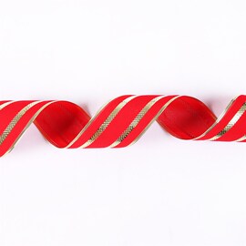 红色绒布圣诞丝带10米金边条纹缎带圣诞节装饰品花环装饰丝带