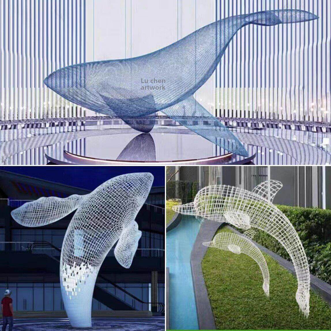 鲸鱼镂空雕塑不锈钢铁艺海洋动物摆件海豚金鱼悬挂吊装饰品定制