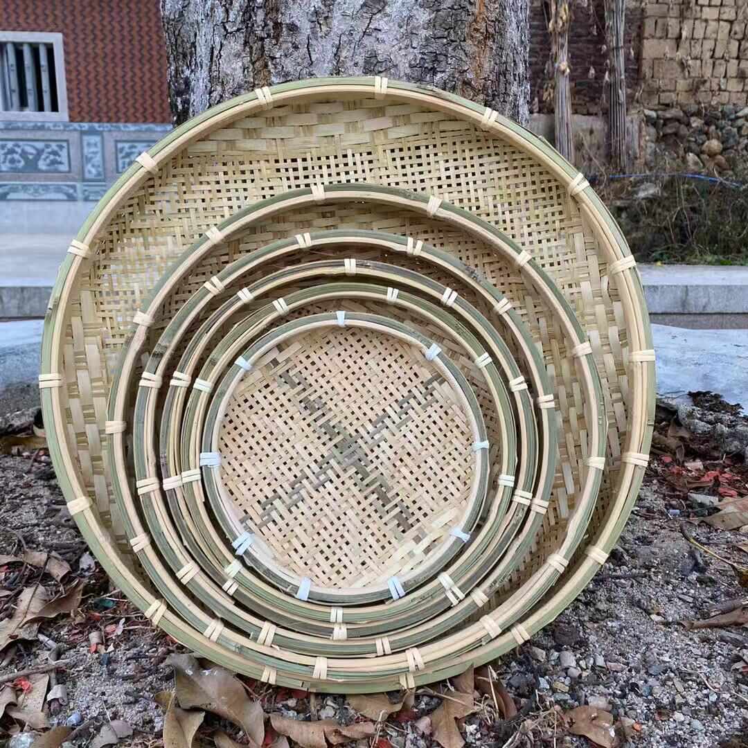 米筛竹编竹制品竹筛子弧底竹匾加固竹簸箕家用晾晒无孔圆簸箕收纳