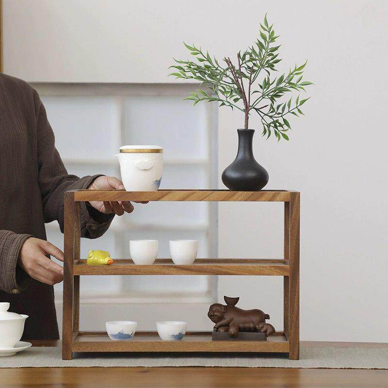 茶杯架子三层置物架小型博古架实木中式收纳紫砂壶摆放架