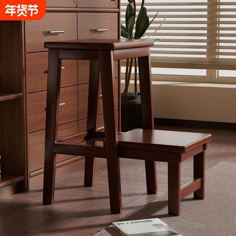 家用多功能梯凳厨房可折叠两用爬梯非实木取物梯子吧台凳登高室内