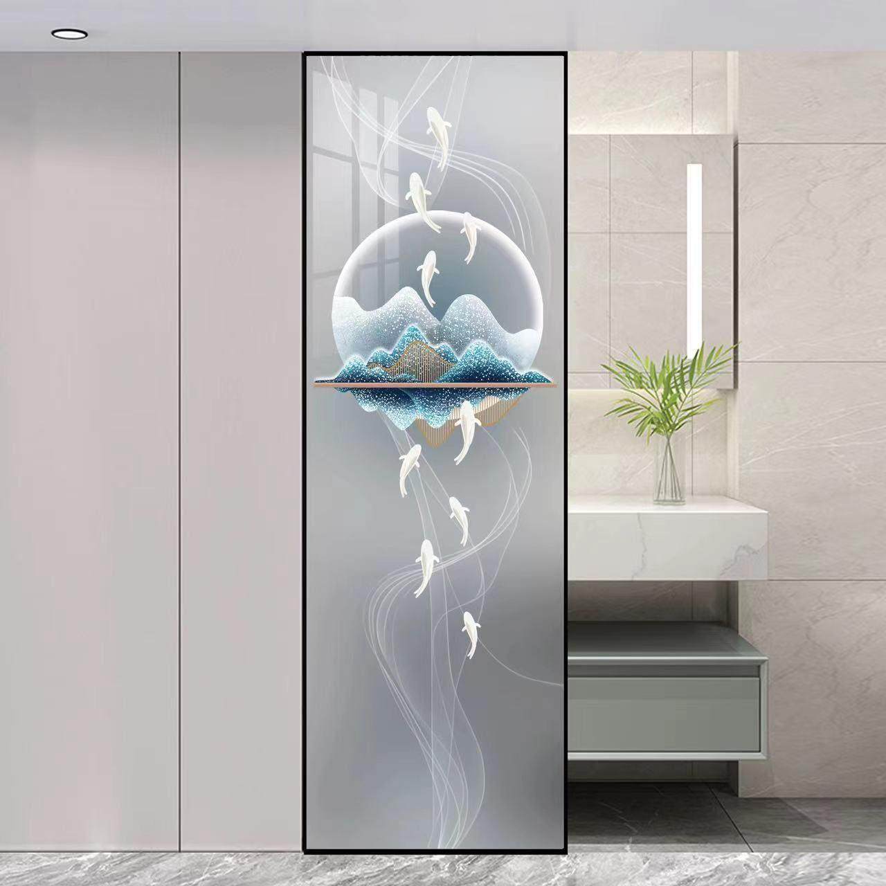 现代新款简约艺术钢化玻璃屏风隔断客厅遮挡入户玄关卧室遮挡定制