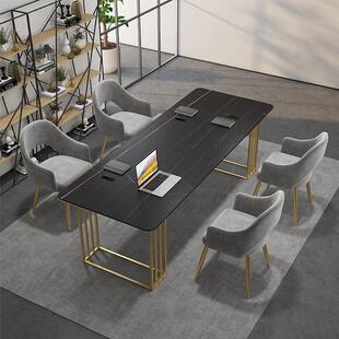 现代简约岩板办公桌椅轻奢大理石会议桌工作台长桌会客培训洽谈桌