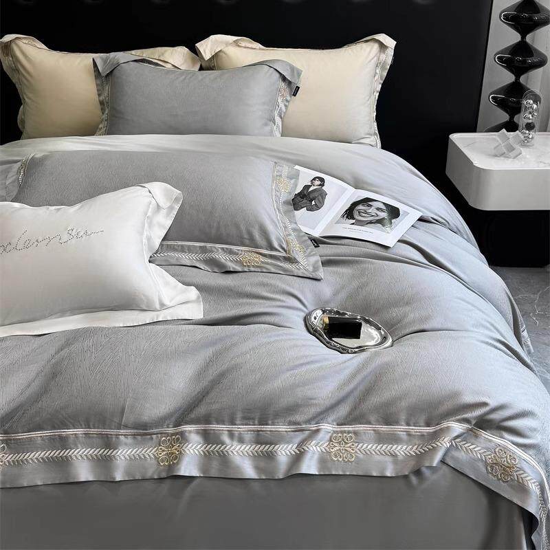 100支细旦莱赛尔天丝棉提花四件套柔软凉感丝滑欧式高端床品2m