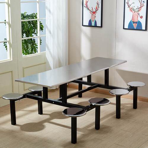 学校学生食堂餐桌椅组合4人8人位不锈钢员工连体快餐桌椅饭堂餐桌