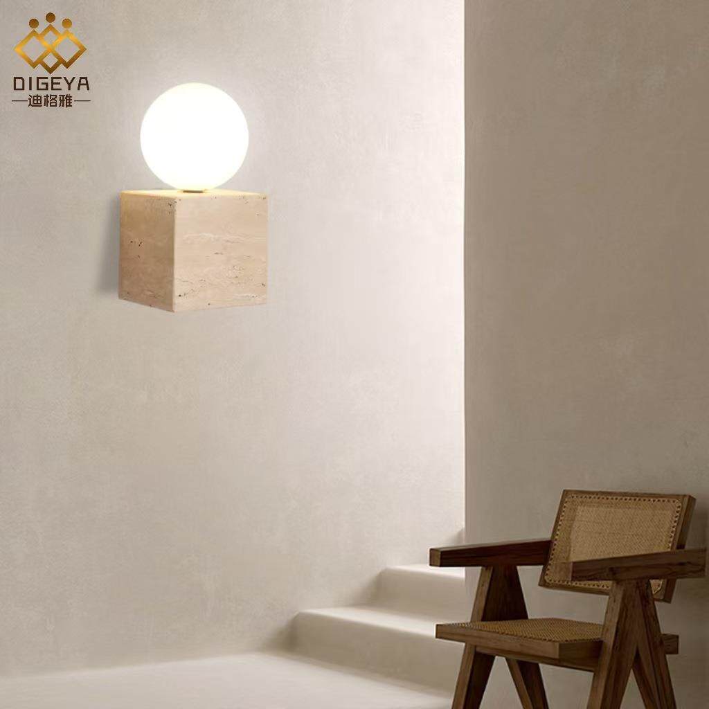 迪格雅日式复古卧室客厅氛围感壁灯创意奶油风入户过道黄洞石壁灯