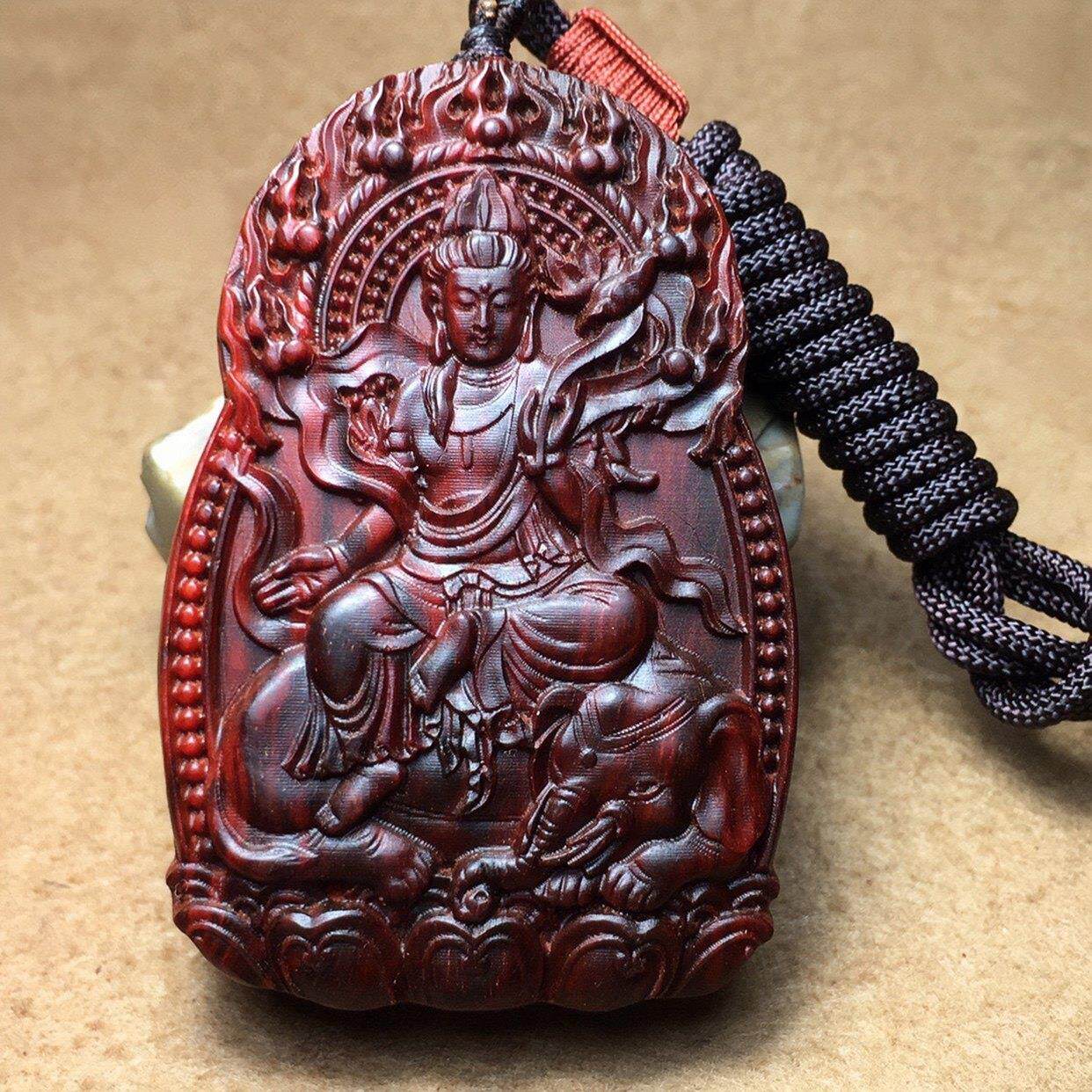 印度小叶紫檀 普贤菩萨 生肖龙蛇吊坠 本命佛守护神 红木实木雕刻