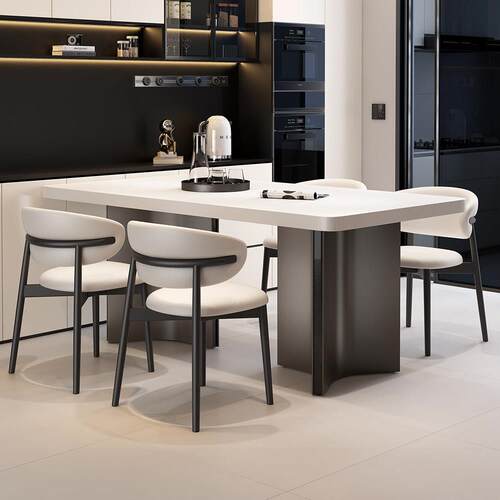 国补意式极简小户型长方形家用客厅现代简约岩板餐桌轻奢餐椅组合 - 封面