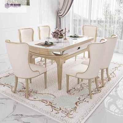 美式高岩板餐合长桌椅组折EVX叠餐桌大理石圆桌客厅方形端桌子实