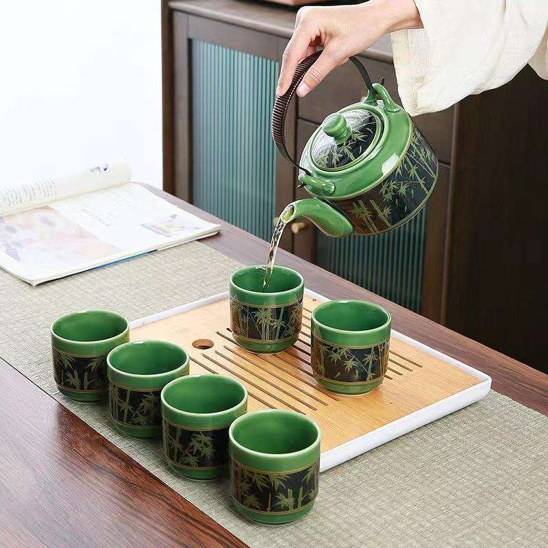 陶瓷提梁壶茶具套装家用影青青瓷大号内置过滤网茶壶茶杯功夫整套