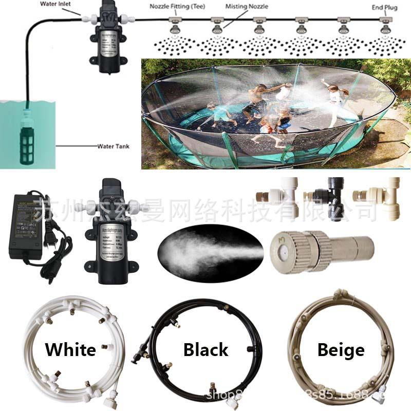 花园快插喷雾系统套装12v60w水泵低压6mm铜喷嘴户外草坪降温加湿
