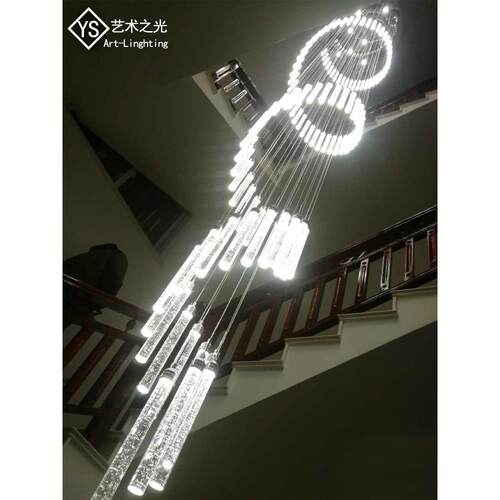楼梯吊灯别墅覆式楼楼梯间中空旋转水晶灯现代超长楼梯灯长吊灯