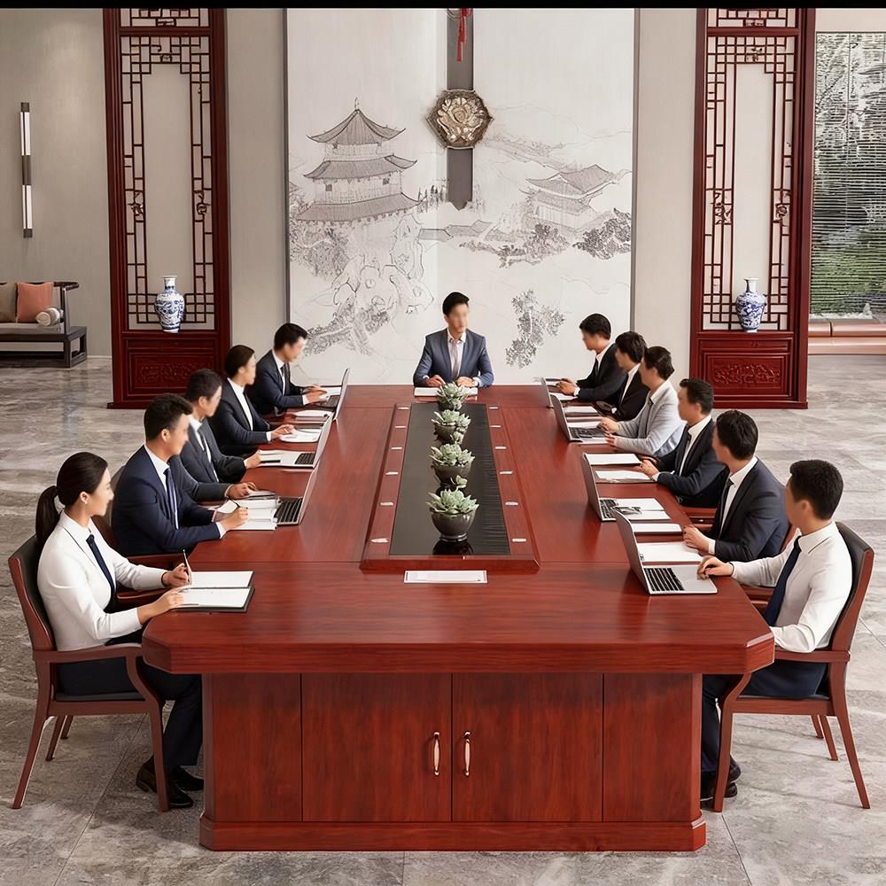 大型会议桌长桌油漆培训桌实木办公会议室高档长方形洽谈桌椅组合