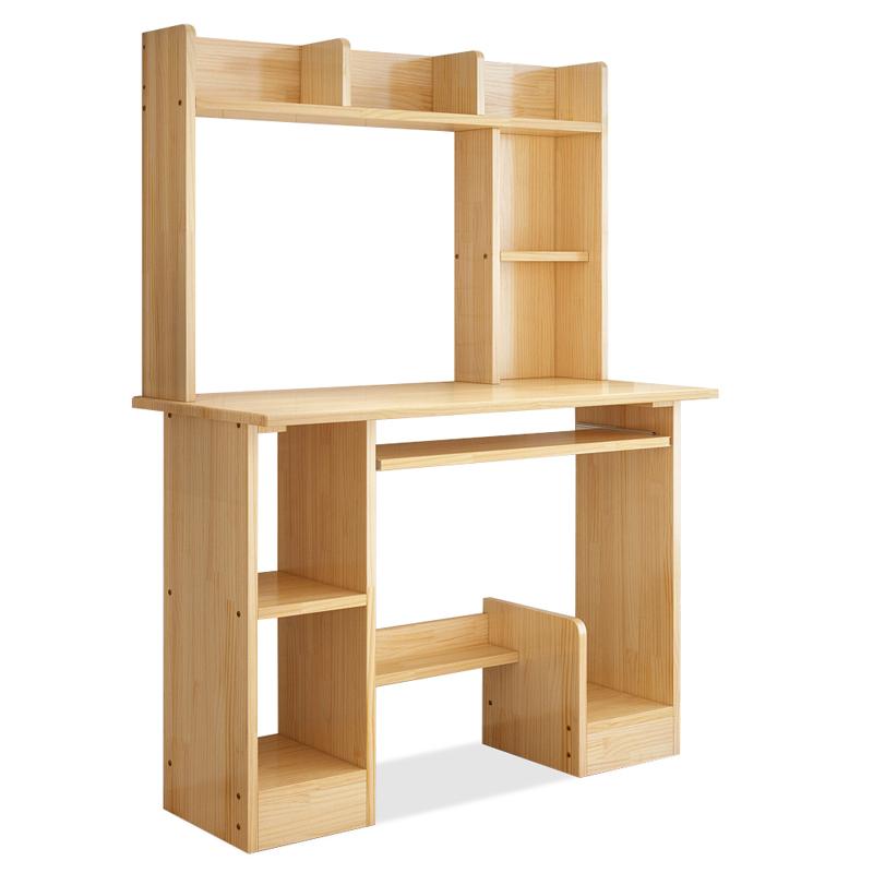 实木电脑桌台式家用带书柜简约现代书桌书架组合经济型学生写字桌