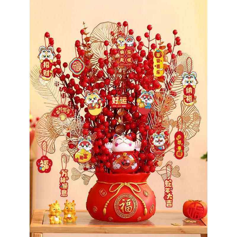 2025年新款春节过年客厅橱柜布置用品蛇年新年装饰发财果福桶摆件