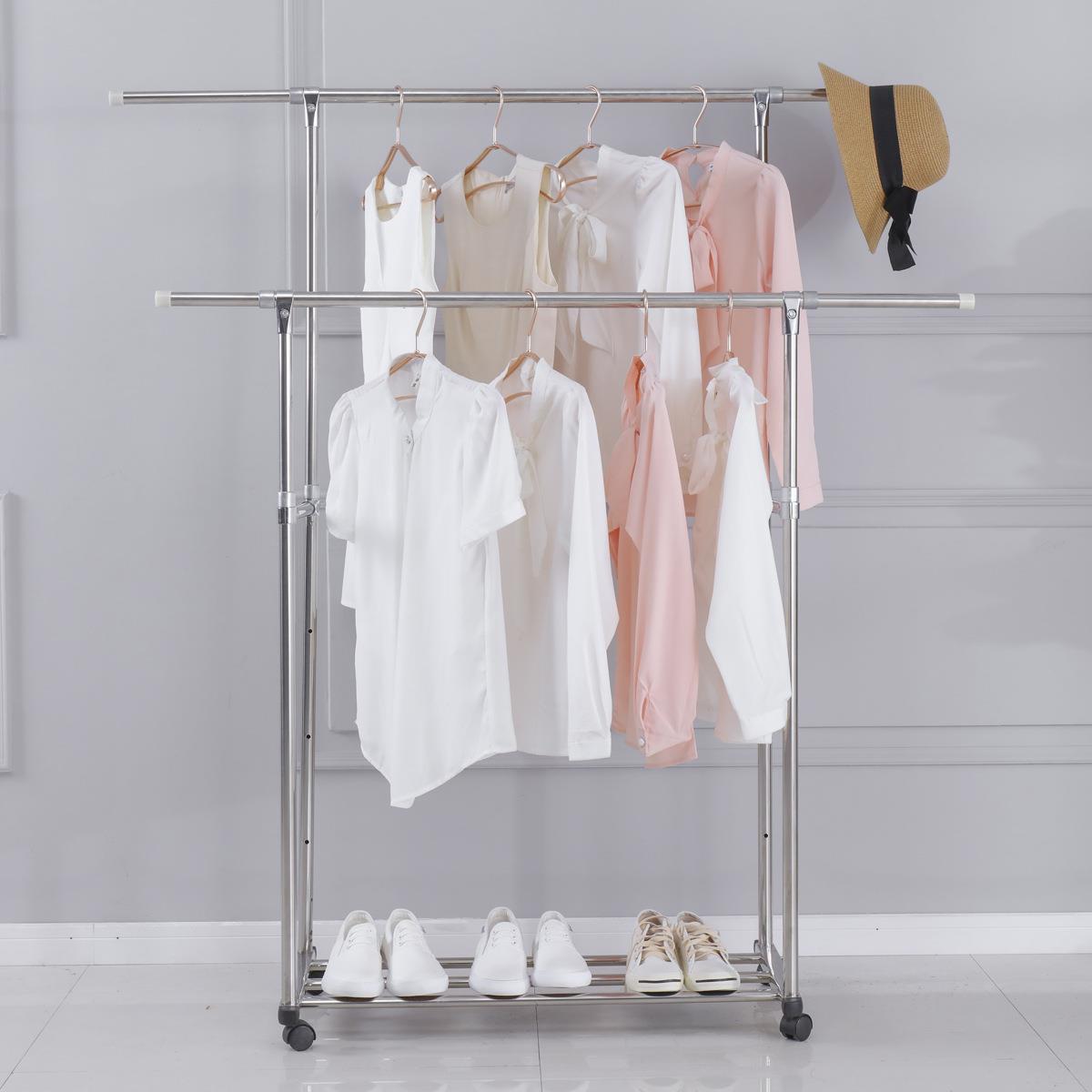 依简易单杆式落地晾衣架室内阳台铝合金伸缩嗮衣架家用派卧室挂衣