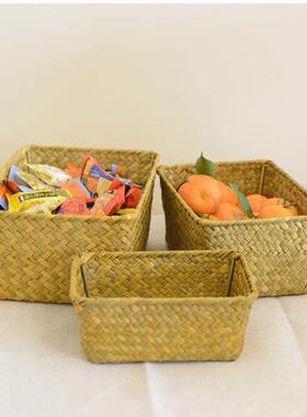 Wicker bamboo storage basket seaweed box straw woven收纳篮