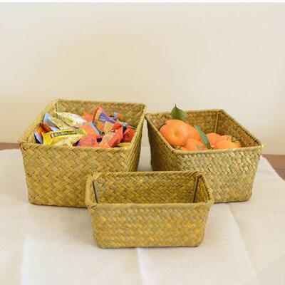 Wicker bamboo storage basket seaweed box straw woven收纳篮