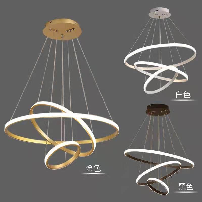 餐厅吊灯led卧室金色三圈饭桌灯展厅吧台会所灯圆形吊线黑色三圈