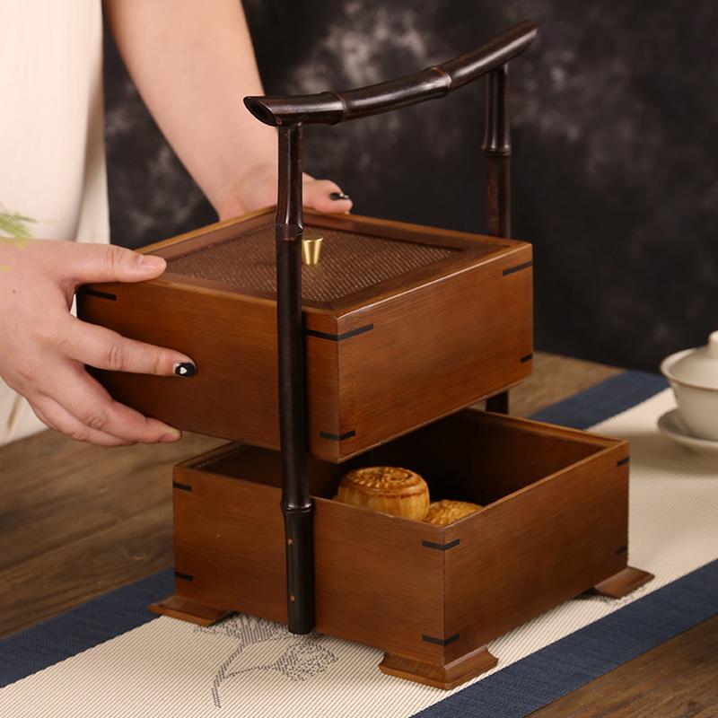 紫竹食盒多层手提双层提箱野餐篮水果茶点盘茶具收纳筐文玩首饰盒