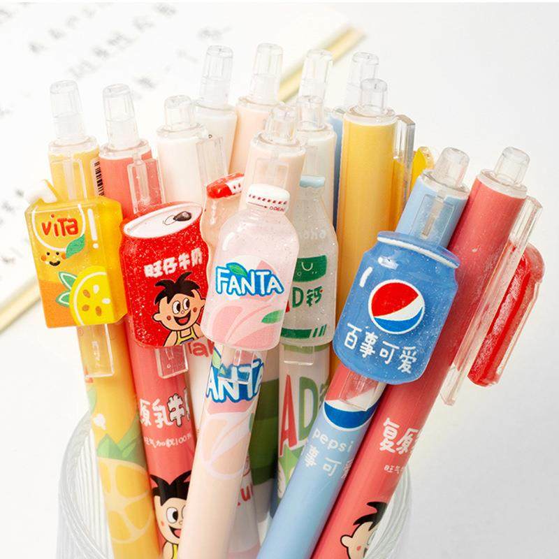 尤美饮料贩卖机按动中性笔可爱奶茶贴片笔0.5ST刷题签字黑笔