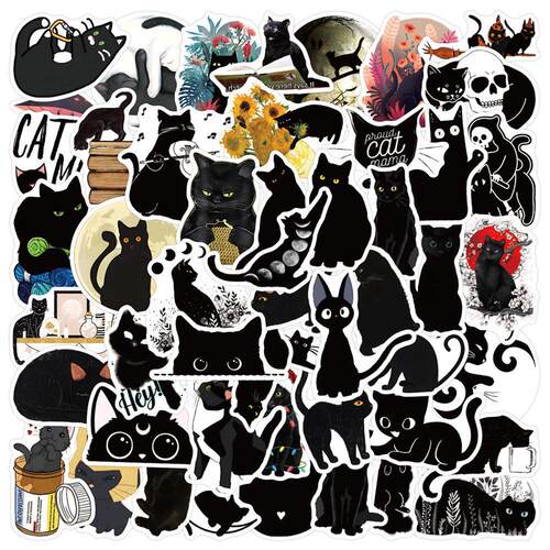 10/30/50/100PCS Cartoon Black Cat Stickers Scrapbook Phone G