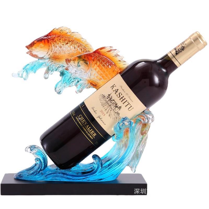 客厅酒架年年有余金鱼摆件创意玄关酒柜酒托装饰品树脂工艺品