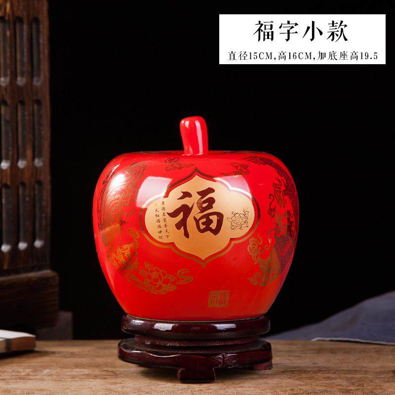 高档景德镇陶瓷瓶黄色红色瓷摆件家用客厅酒柜花工瓶艺器品家居装