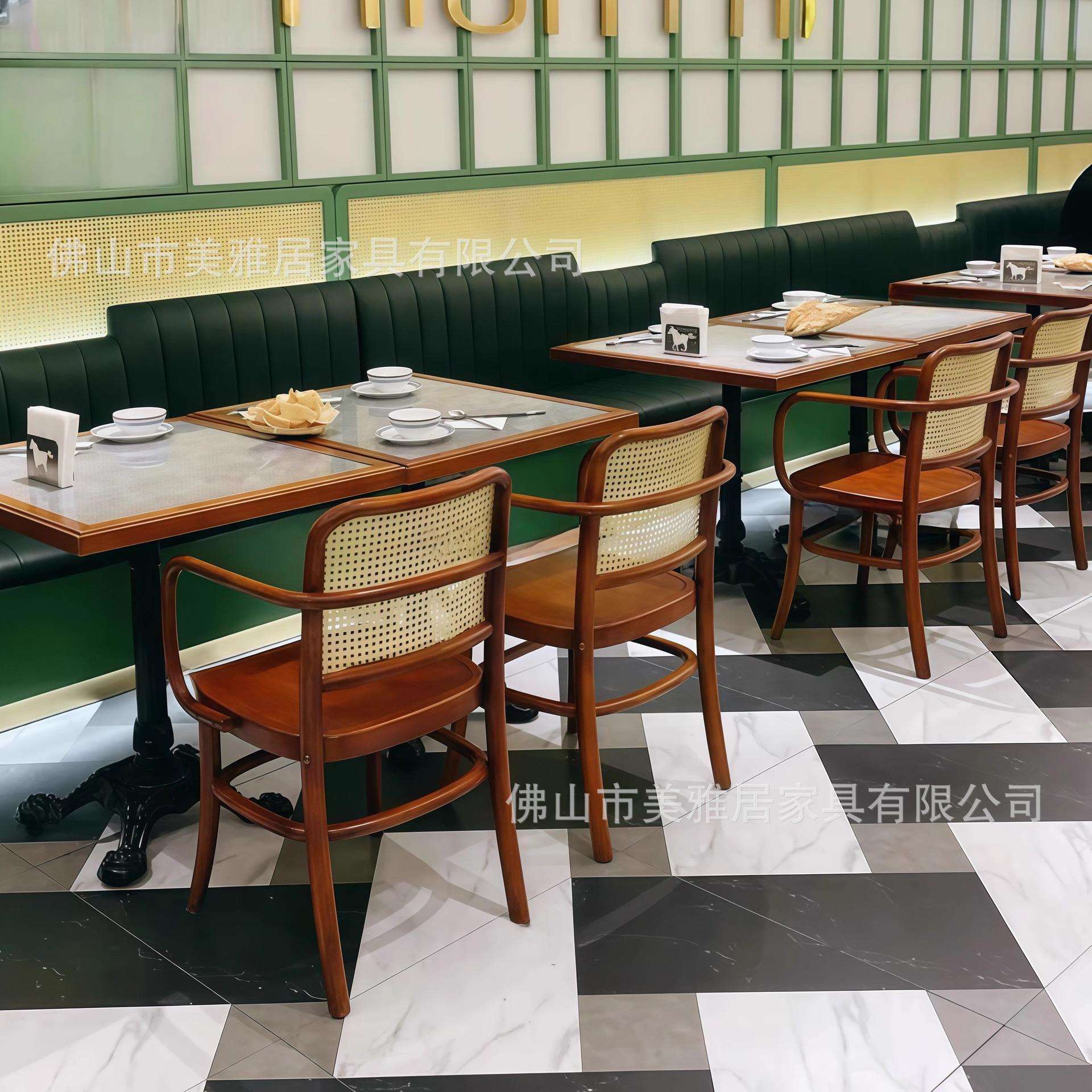 咖啡厅桌椅组合茶馆饭店实木餐椅餐饮商用糖水铺主题餐厅卡座沙发