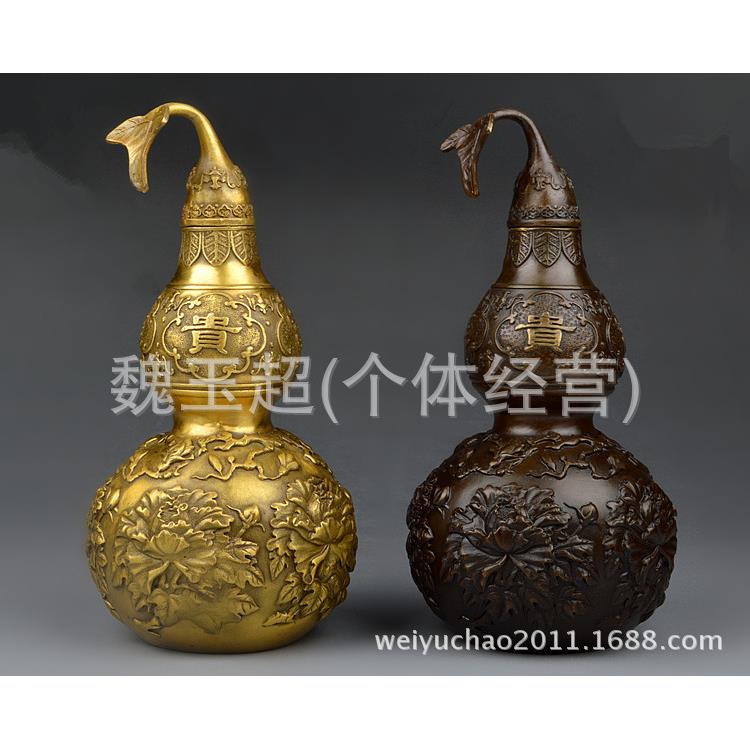 厂家直销纯铜玉堂富贵葫芦摆件 牡丹花葫芦大号家居风水工艺品