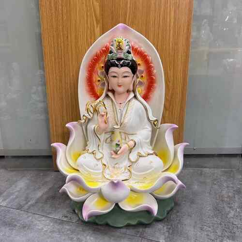 高档陶瓷观音菩萨神像摆件坐莲花观世音菩萨18寸精品家居观音摆件