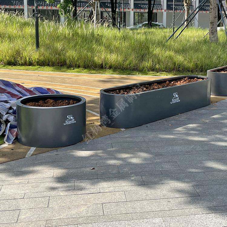 室外公园景区镀锌板喷塑烤漆灰色花盆小区铁艺绿化园艺花箱容器