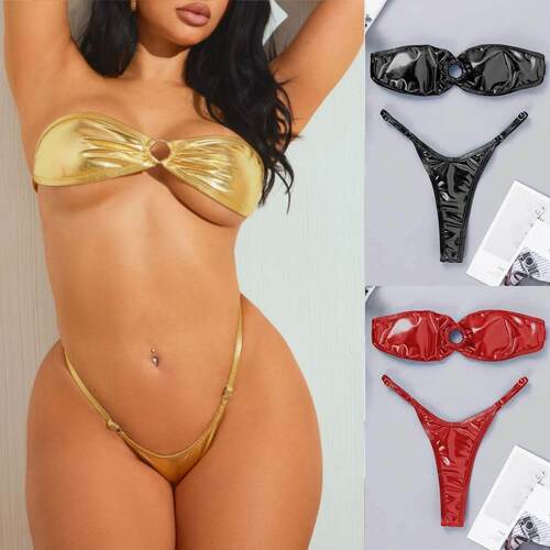 Tight bikini split swimsuit gold strapless backless