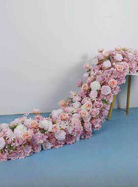 跨境白色系桌花排婚礼餐桌会议长桌拱门架子装饰长排花地排花桌花