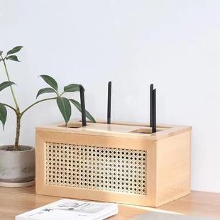 实木藤编路由器光猫隐藏收纳盒遮丑盒子遮挡WIFI电视机上盒置物架