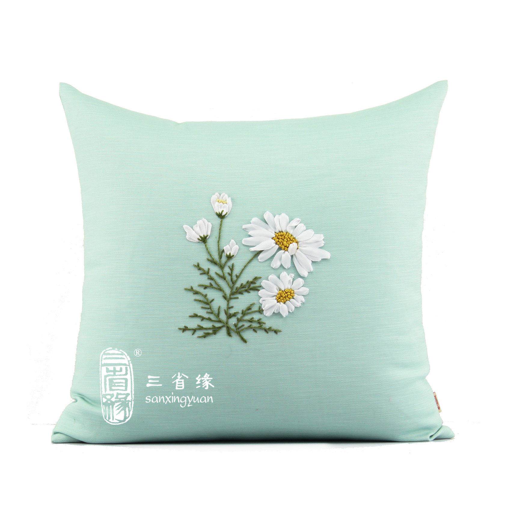 雏菊手工丝带绣抱枕艺术靠垫沙发大靠背套午睡枕靠包套送枕芯包邮
