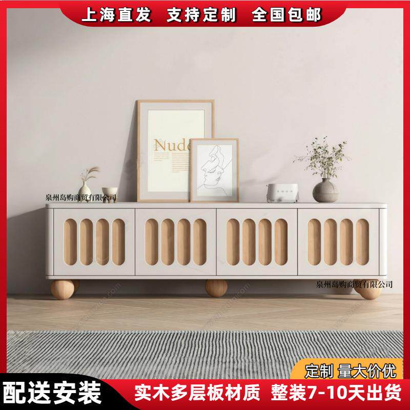 白色烤漆电视柜家用客厅视听柜网红艺术储物柜现代简约实木地柜