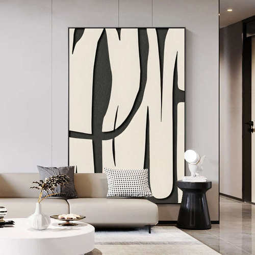 黑白灰装饰画极简风沙发背景墙挂画玄关抽象肌理挂画客厅落地画