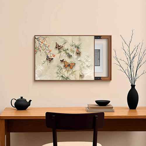 新中式免打孔表箱装饰画竹子餐98403170厅电源开关盒挂画电箱挡推