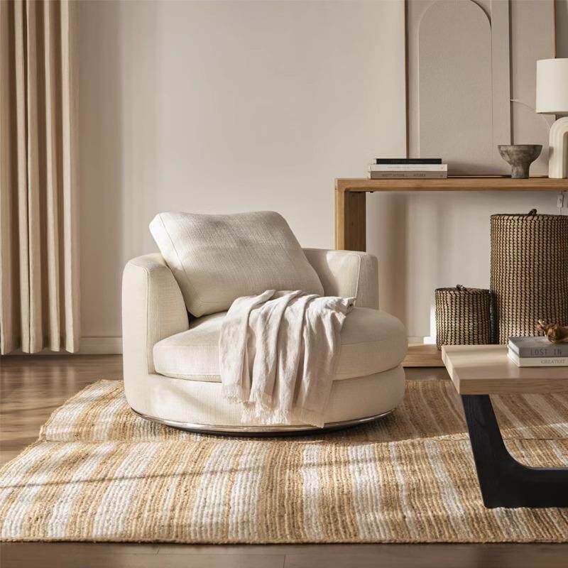 意式轻奢圆形沙发椅可旋转北欧简约现代亚麻布艺设计师单人圆沙发