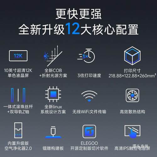 ELEGOO/爱乐酷Saturn3Ultra土星光固化3d打印机10寸12K黑白铁名