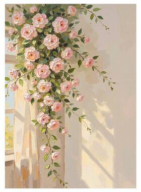 《遇见花开》奶油原木风纯手绘油画客厅玄关装饰画现花卉挂画