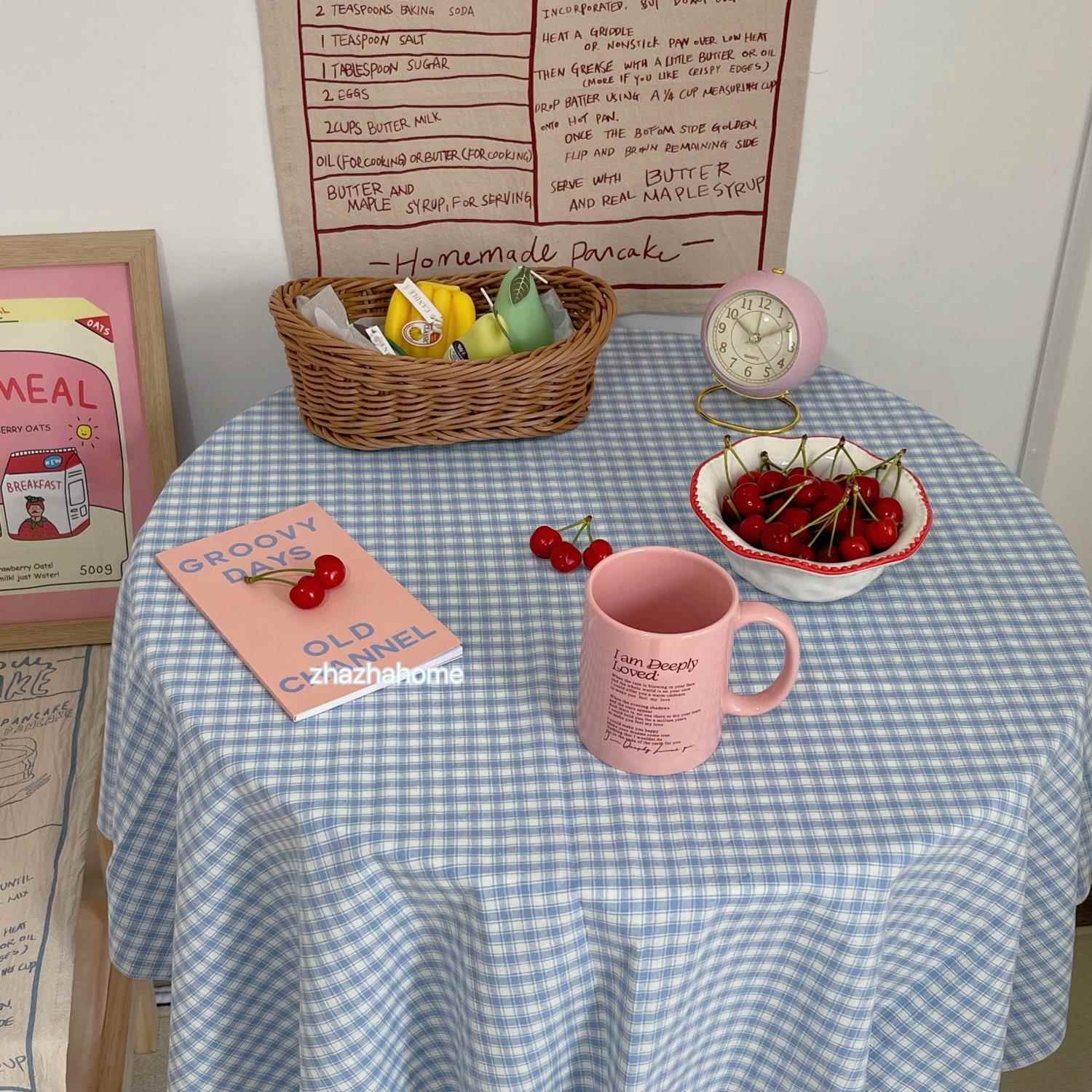 韩风小清新百搭蓝色格子餐桌布田园ins野餐布茶几宿舍书桌摆拍布